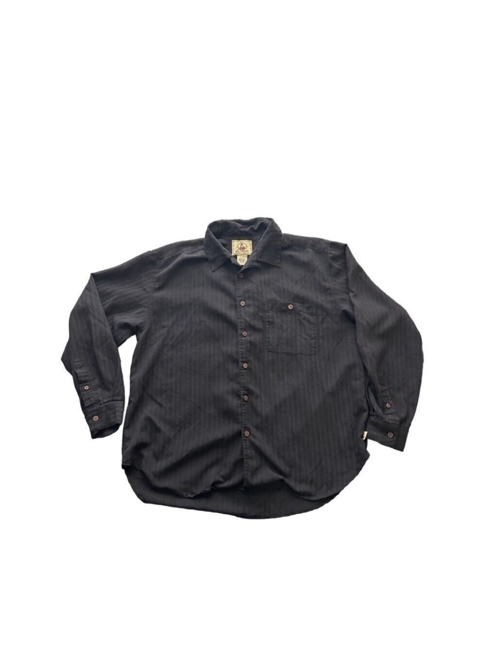 Joe Marlin Black Striped Button Down Shirt Men’s L Rayon Blend